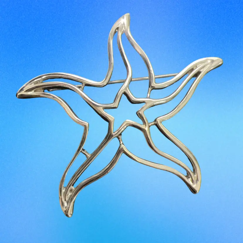 Silver Tone Starfish With A Star In The Middle 2” Unmarked