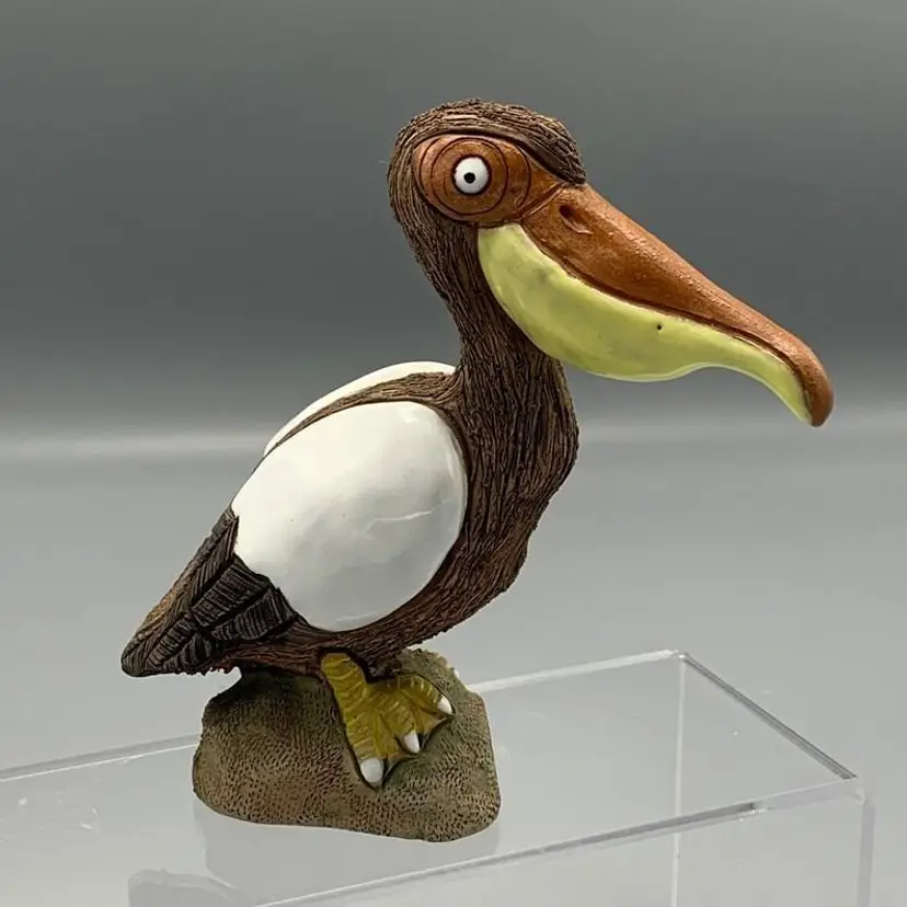 Vtg Hand Made Pottery Clay Pelican Hand Painted Figurine Nautical Beach Decor