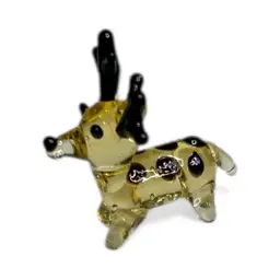 Mini Handblown Art Glass Reindeer With Spots Figurine And Christmas Stocking
