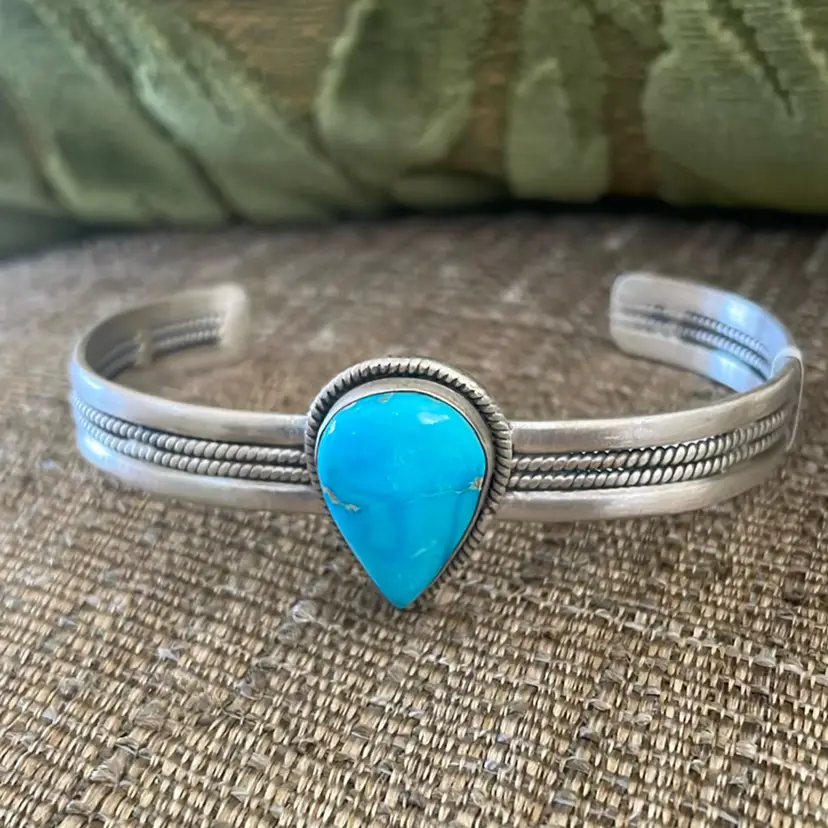 Navajo Blue Ridge Turquoise And Sterling Cuff Bracelet