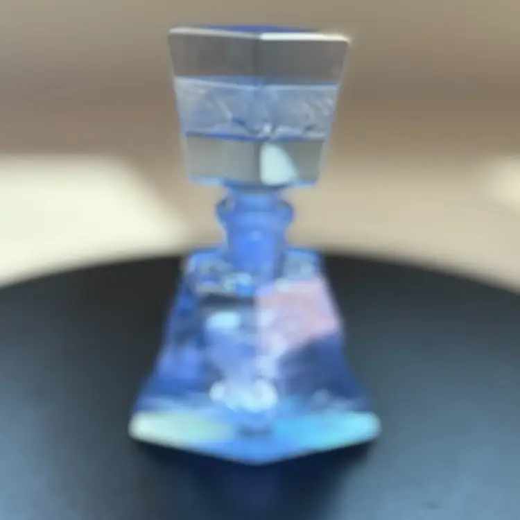 Vintage Irice Art Deco Frosted and Clear Ice Blue Perfume Bottle with Intact Stopper