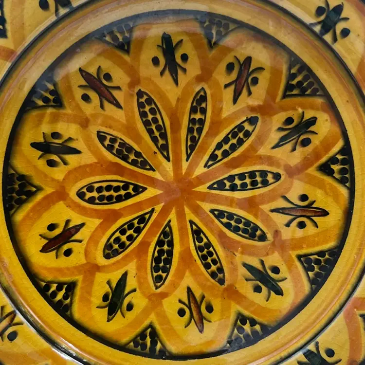 Moroccan Ceramic Handmade Footed Beetle Bowl 8.5” x 2”