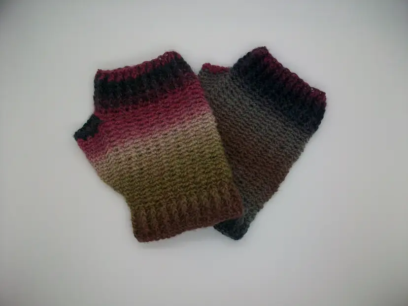 Crochet Fingerless Gloves Mittens Pink Gray Brown Green Ombre Hand Warmers Size Medium
