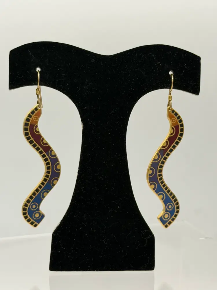 Vtg 1990 Laurel Burch Snake Eel Signed PIMA Dangling Hook Wire Earrings
