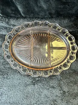 Vintage Hocking Laced Edge Old Colony 5 Section Divided Relish Dish Pink 1930's