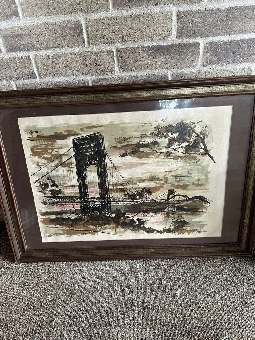 Framed Wall Art: George Washington Bridge at Dusk - Vintage Style Print
