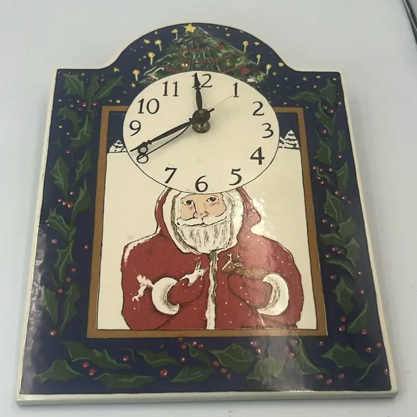 Vintage Nancy Thomas Santa Claus Ceramic Wall Clock 12” x 8.75”