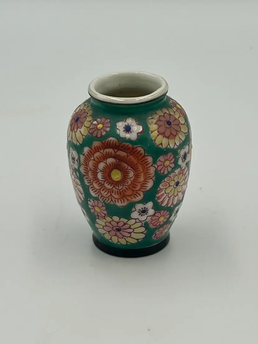 Vintage Green & Floral Miniature Occupied Japan Porcelain Vase