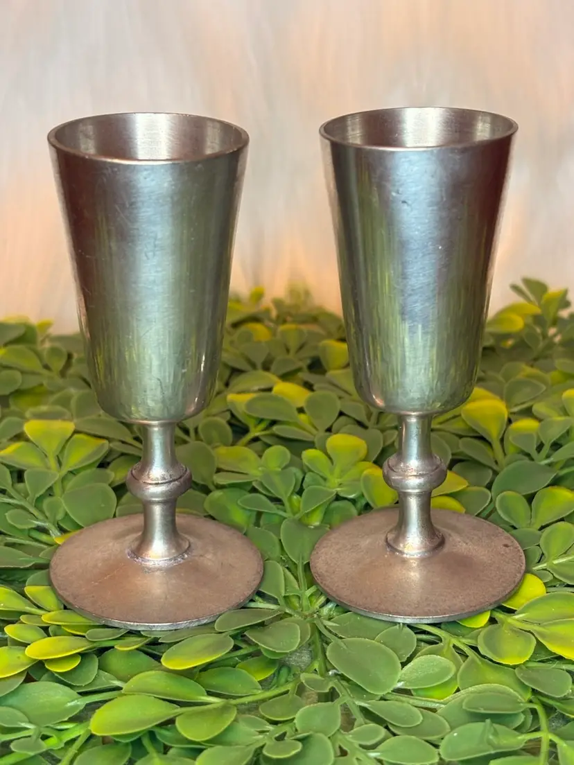 Pair Of Woodbury Pewterers Stemmed Shot Glasses