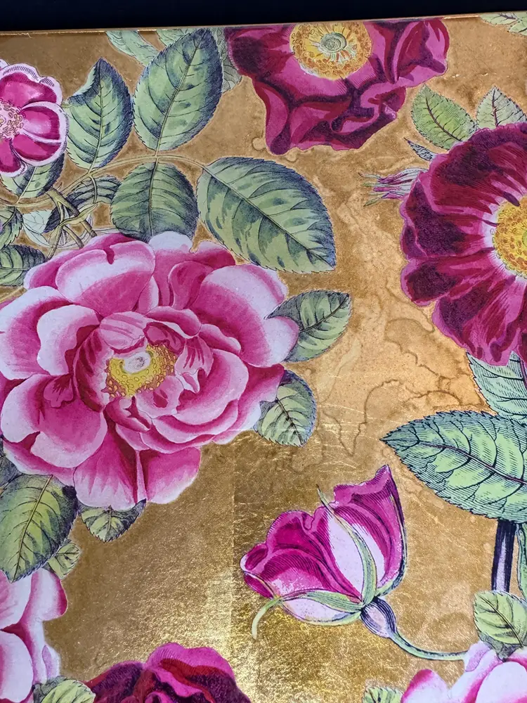 Michel Design Works decoupage glass plate 10.5" square Floral Gold EUC