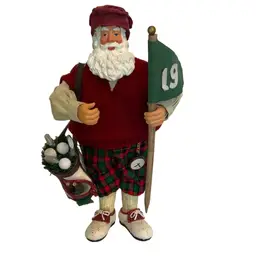 Vacationing Santa Golfer  Hand Painted Porcelain Figurine With Exquisite Details Excellent Condition 10.5” Tall 6.5”