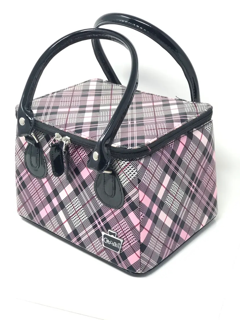 Caboodles Black and Pink Plaid Sassy Tapered Make-up Tote