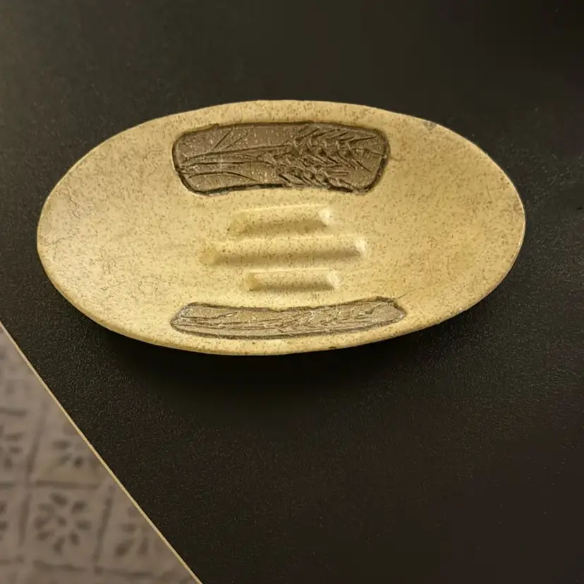 Hand-Signed Studio Pottery by Roberts Soap Dish - 6.5” long and 4” wide (chipped)