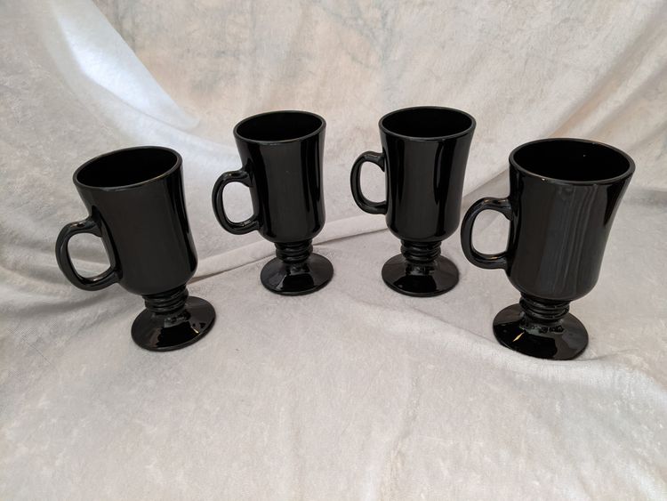 Vintage Libby Glass Black Footed Irish Coffee Mug Set of4  51/2" Tall Halloween Gothic Castlecore Barware Gift Dark Academia Witchy