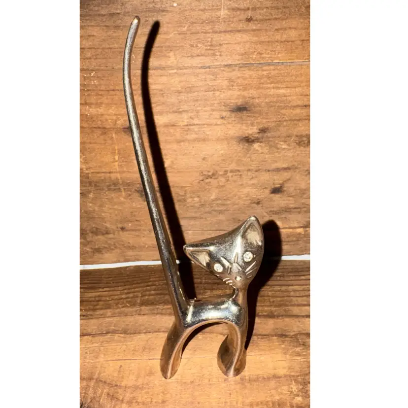 Walter Bosse - Mid Century Modern Metal Cat Ring Holder with jewel eyes