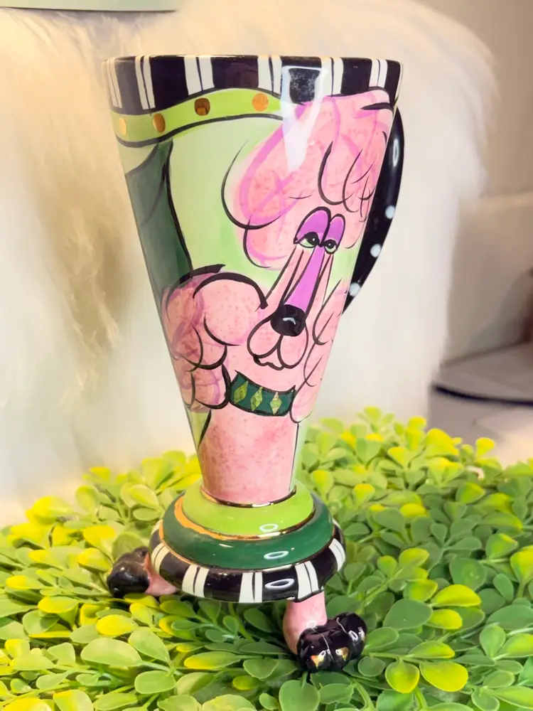 Ceramic SWAK Poodle Mug/Vase By Lynda Corneille Hand Painted