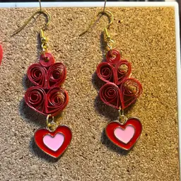 Quilled Heart Earrings With Heart Charm