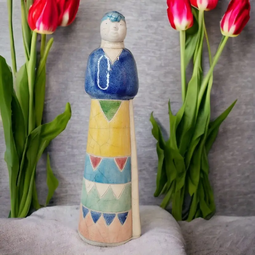 The Finex Raku South African Figurine Xhosa Woman Handmade Signed By Artist 8”