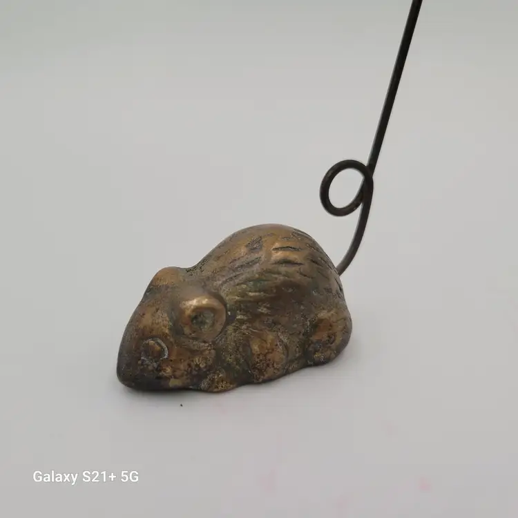 Vintage Solid Brass Small Mouse Receipt/Ring Holder Figurine