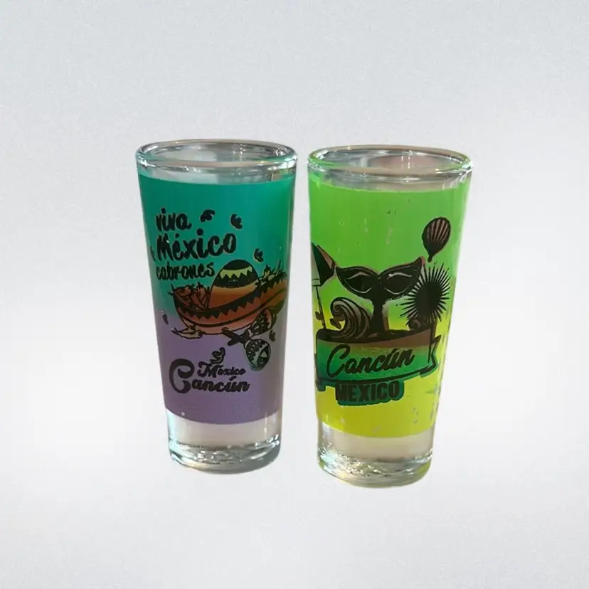Mexico - VTG Souvenir Shot Glasses - Cancun, Mexico (Pair)