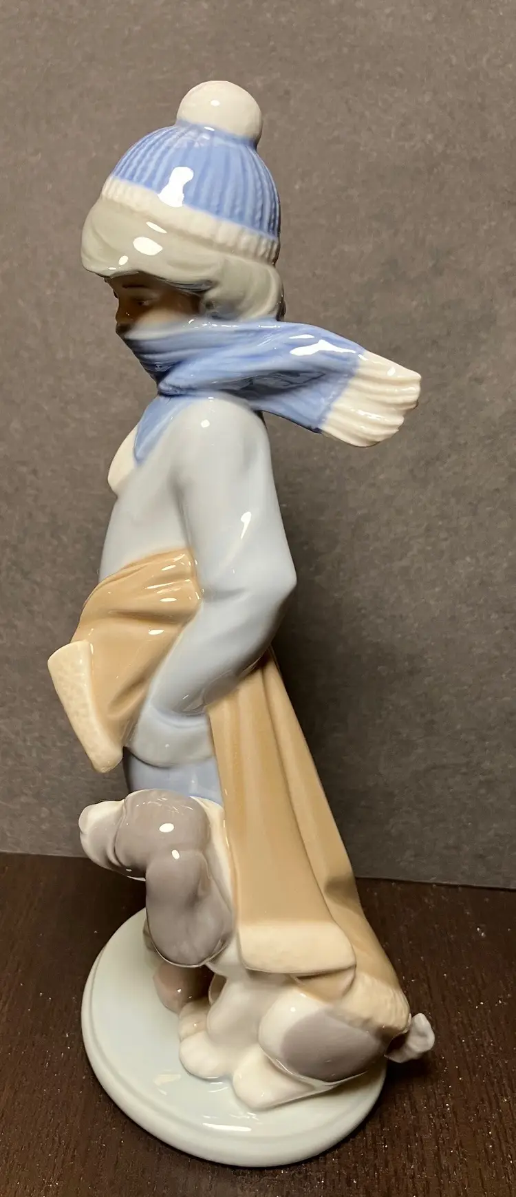 VTG Lladro Glossy Porcelain Boy Bundled Scarf with Dog Winter #5220