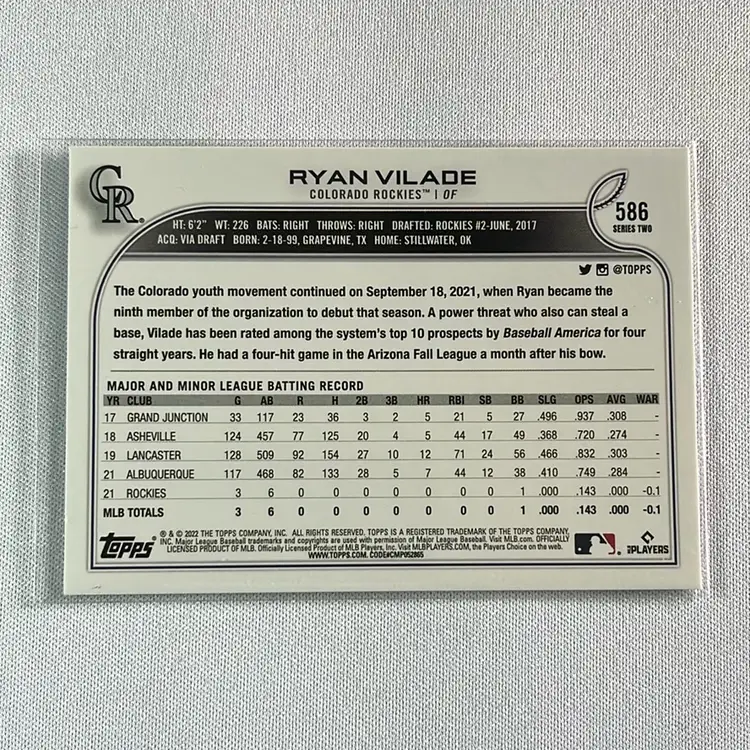 2022 Topps Series 2 Photo Variation Ryan Vilade RC #586