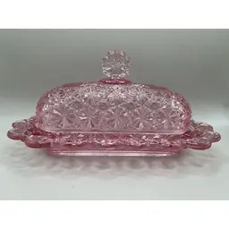 #03 - Vintage LG Wright Daisy & Button Blush Pink Butter Dish ~ UV Reactive ~ 4.25 inches tall, 9 inches long