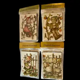 4 Vintage Original Hummel Children art prints on wooden plaques