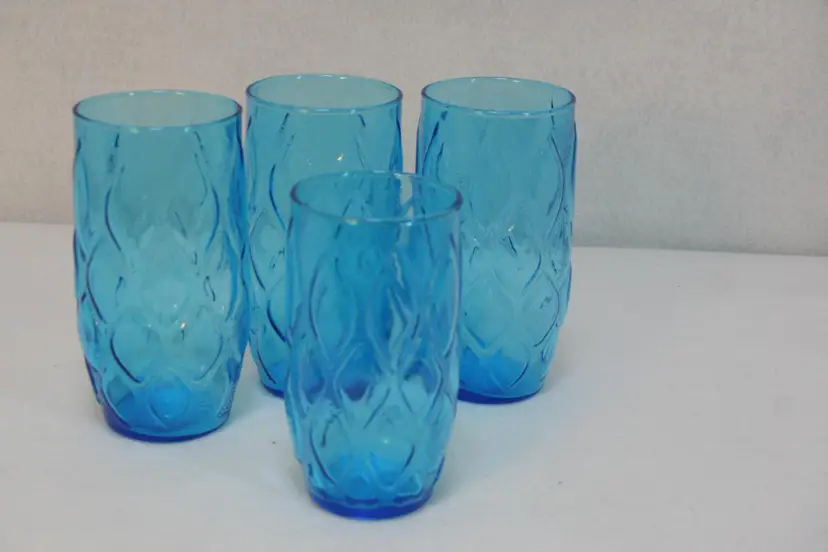 Anchor Hocking Madrid Aqua Teal Blue Quilted Drinking 3-Water/Tea 1-13 oz Glass