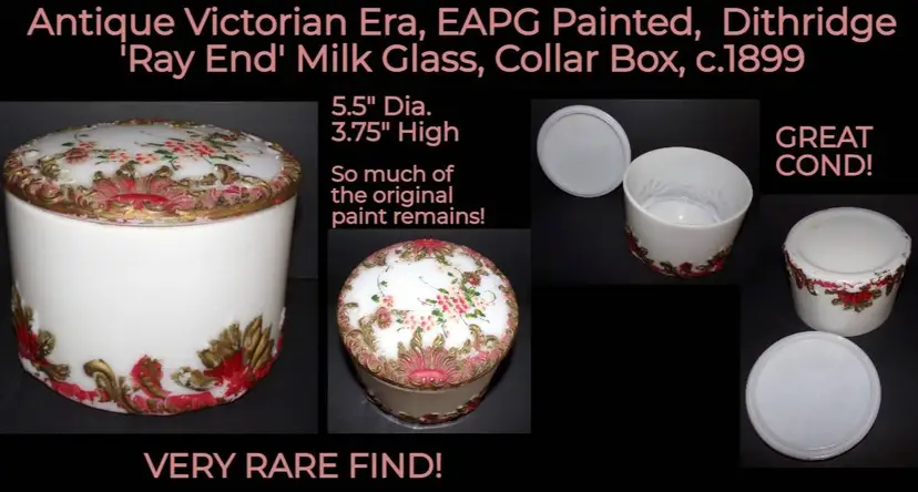 EAPG Victorian Era Dithridge RARE Hand-Painted Ray End Collar Box c1899!!