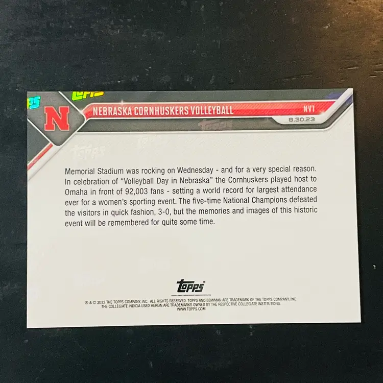 Nebraska Cornhuskers Volleyball Topps Now Memorial Stadium Card