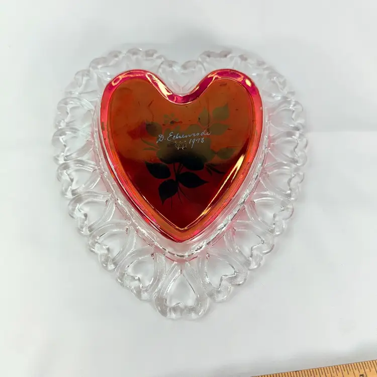 Signed And Dated Westmoreland Hand Painted Heart Trinket Dish