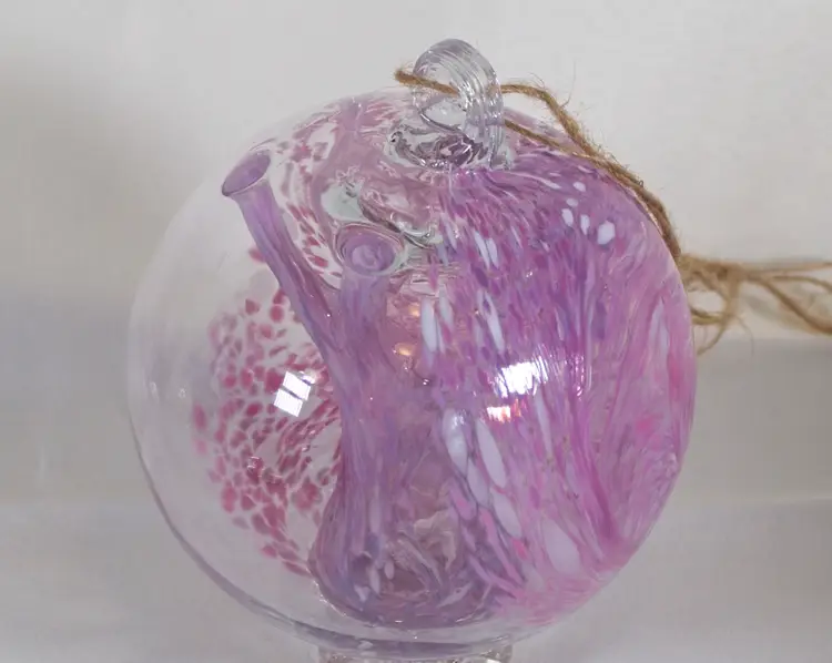 Art Glass Tree of Life Orb Ball Ornament Pink Confetti 16" Diameter, 6" Tall