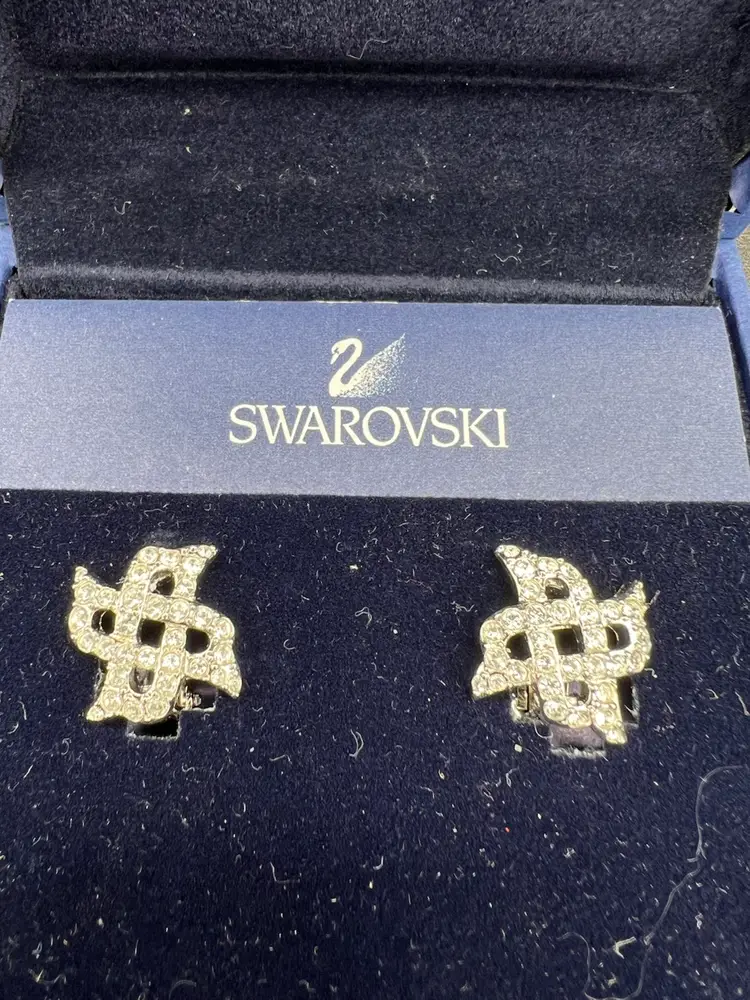 Swarovski Diamanta X Shaped Crystals Clip On Earrings In Original Box