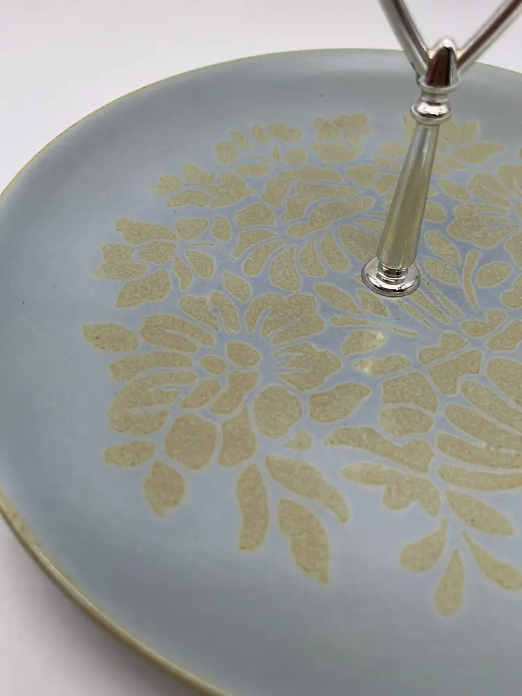 Vintage Redwing Pottery Tidbit Serving Dessert Tray Single Green Blue Cream 116