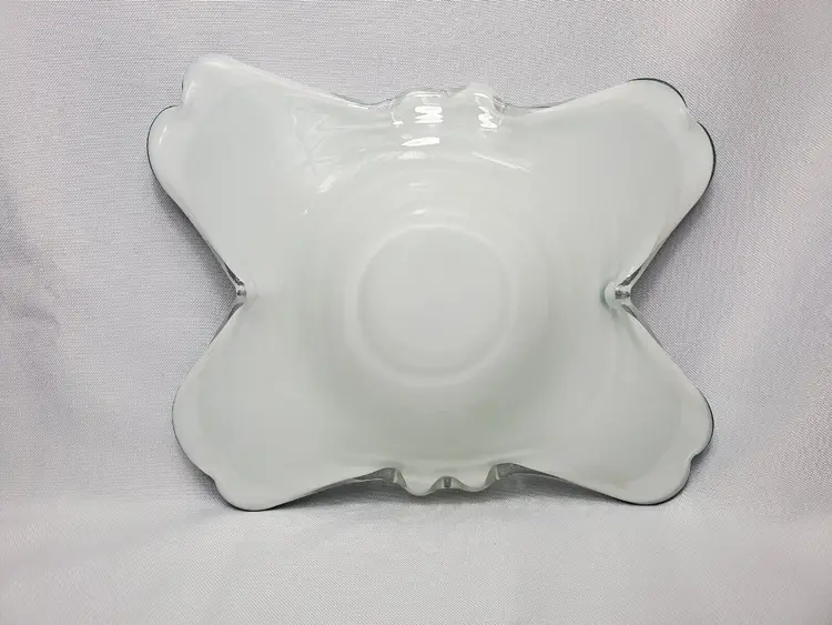 VTG Murano White Case Teal Glass Swirl Ashtray Gold Flake Butterfly Shape