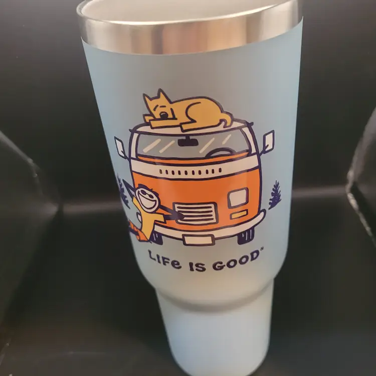 VW Bus Van RV Camp Print Life is Good Stainless Steel Voyager 32 Oz Mug