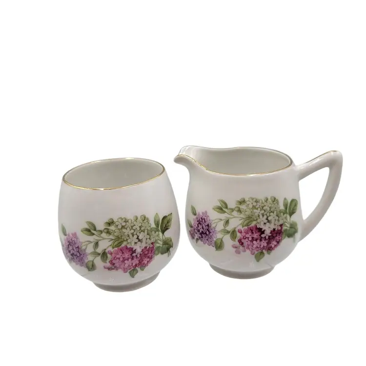 Schumann Arzberg Lilac Time Pink Lavender Creamer Sugar Bowl Set Germany