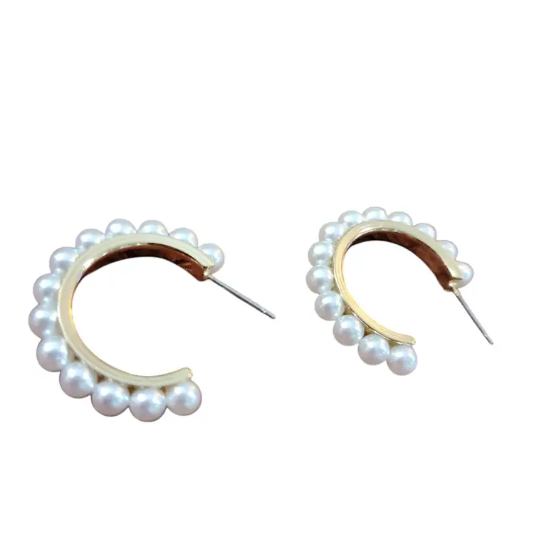 Vintage Faux Pearl Earrings Half Hoop Pierced Feminine Versatile Dressup Casual