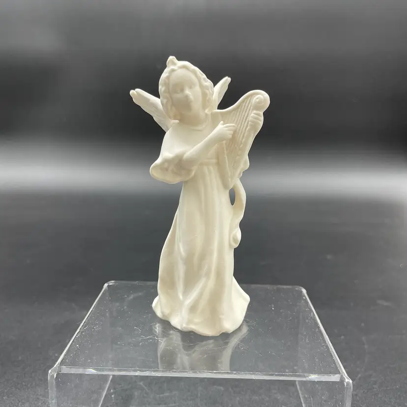 Goebel White Bisque Porcelain Angel with Harp German Religious Holy Figurine