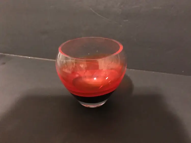 Art Glass Candle Holder Orange Black Polished Bottom