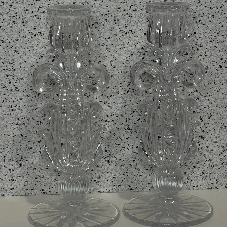 Gusevsky Russian Handmade Lead Crystal Candle Holders – 24% PbO (Pair, 9”)