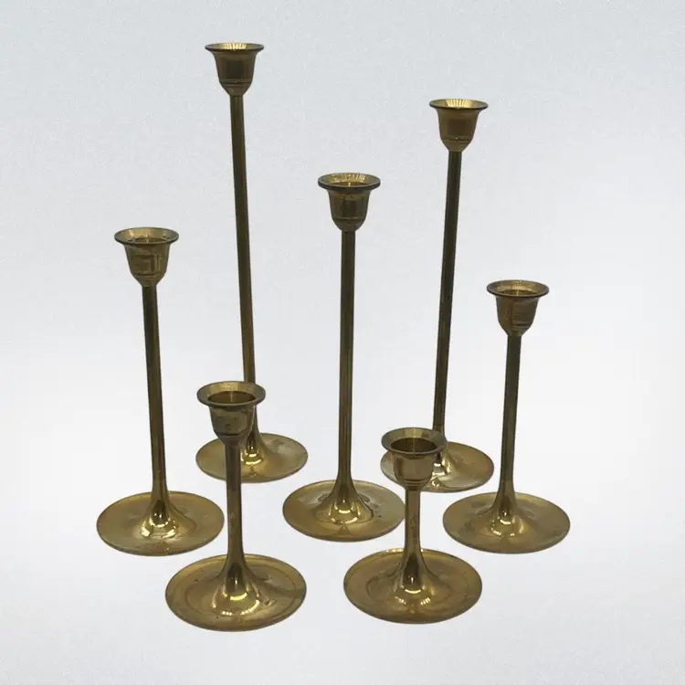 MCM Brass Candle Holders Graduated Tapered Leonard Candlesticks (Set of 7)