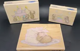 Set of 3 -Birthday House mouse designs stampabilities wood mounted rubber stamps