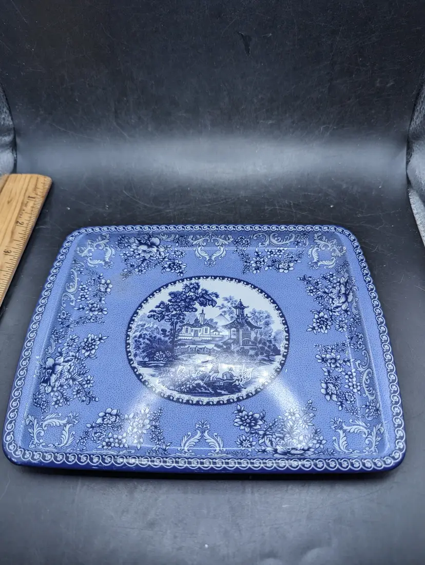 Vintage DAHER Decorated Ware Tin Tray▪︎Blue Asian Pagoda Design▪︎England