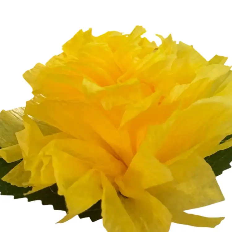 Vibrant Crepe Paper Flowers Made By Me Lemon Yellow Color Marigold Carnation Blossom 3.5-4” Diameter Blossom And 5.5-6” Tall Overall