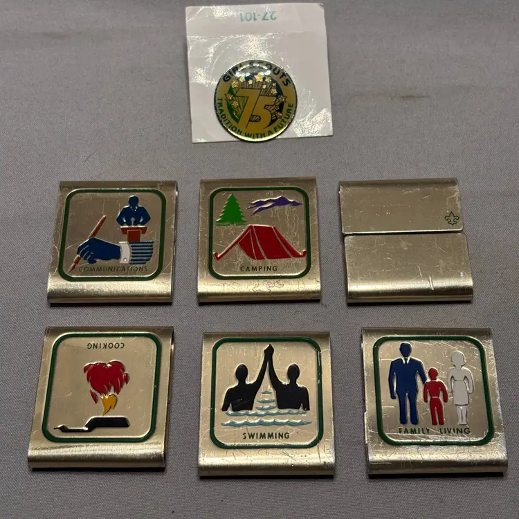 Lot of 7 Vintage BOY SCOUT SKILL AWARDS BSA and a 75 Years Girls Scout Pin