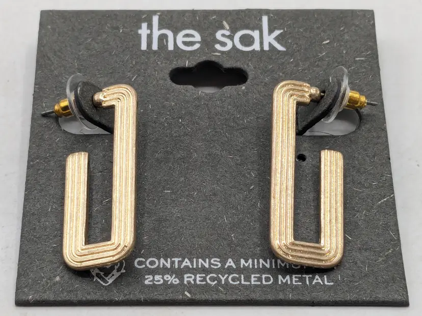 The Sak Gold Tone Textured Oval Hoop Earrings NWT
