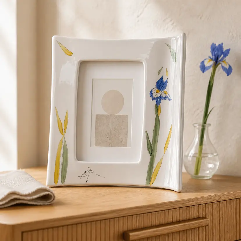 Barbara Baatz Photo Frame Designed With Blue Iris Flower, 9" x 7.75"