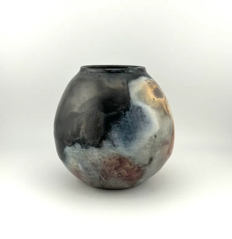 Signed Raku Pottery Vase 4.75”x 4.75”